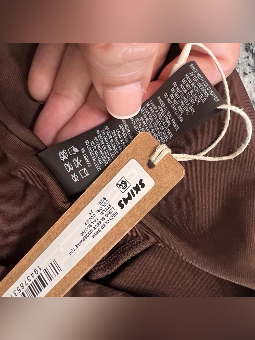 NWT Skims Recycled Swim Underwire Top Women Cocoa Stretch Long Sleeve 3XL - Picture 7 of 9